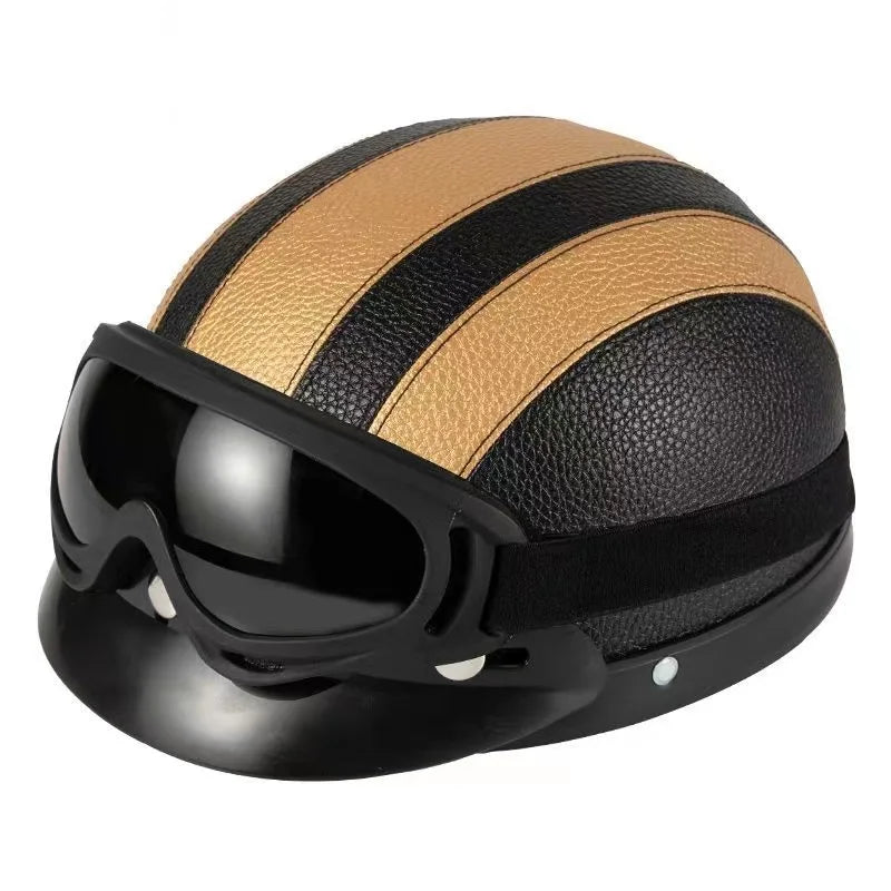 Vintage for Harley Leather Helmet for Men Women Winter Warm Universal Lightweight Half Helmet Electric Bicycles Great Gift Se