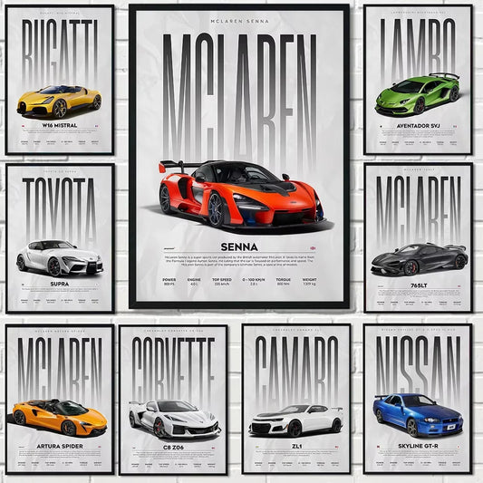Modern Famous Cars W16 750S Canvas Painting Wall Art Fashion Luxury Sports Car Poster Prints For Living Room Home Decor Gift