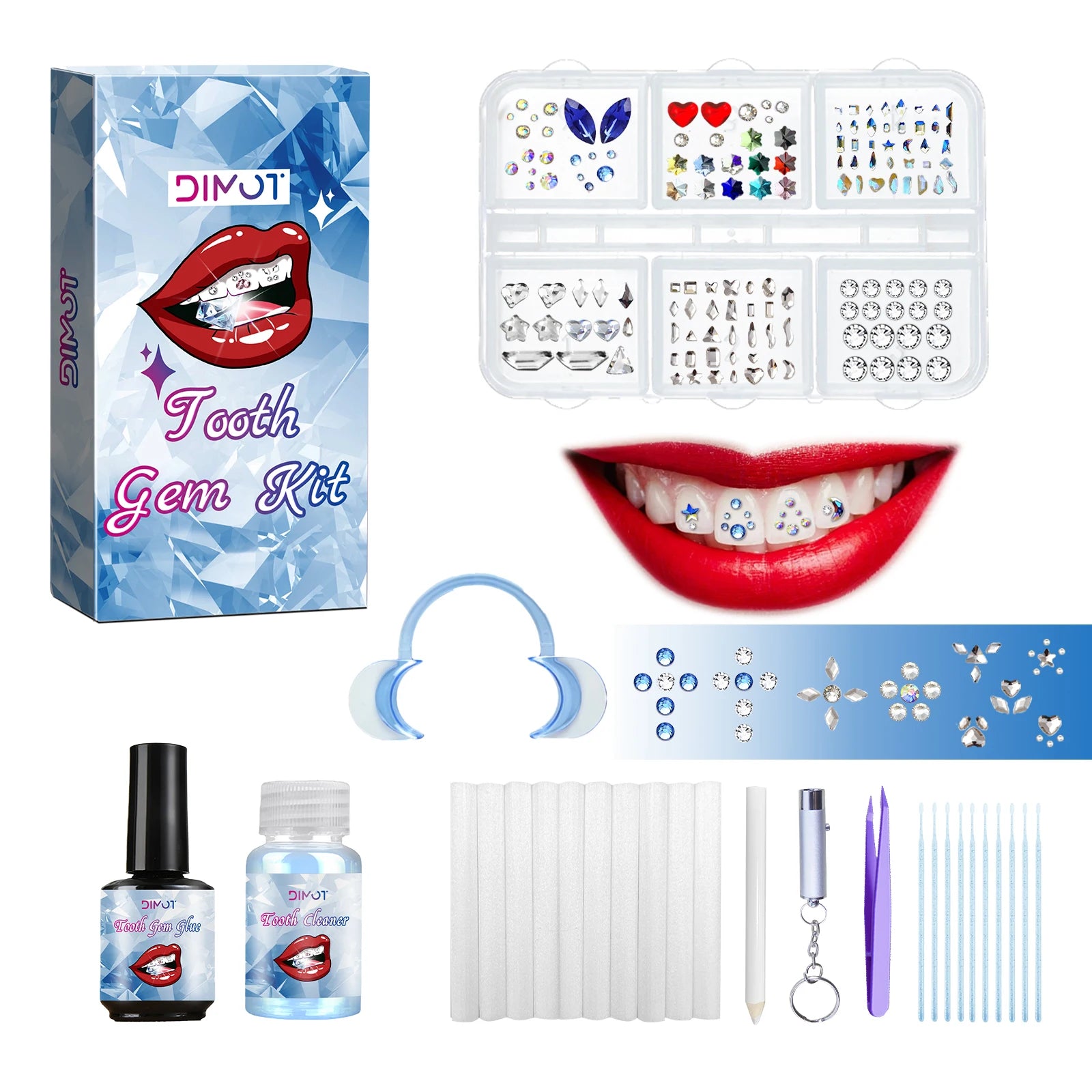 DIY Teeth Gems Kit With Glues And Light Teeth Anti-drop Clear Precious Stone Jewelry Decoration Glittering Tooth Jewelry Kit 