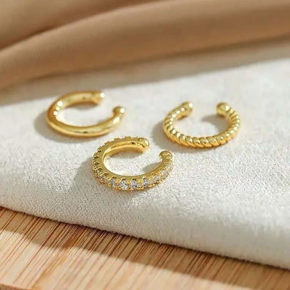 3Pcs/Set Fashion Gold Color Crystal Clip Earrings for Women Girls Minimalist Metal C-shaped Fake Piercing Ear Cuff Ear Jewelr