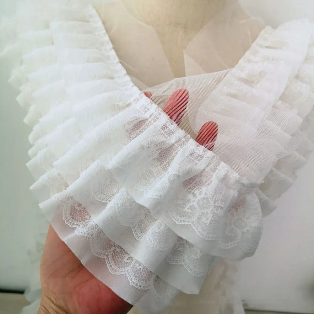 13CM Wide Three Layers Pleated Chiffon Fabric Lace Ruffle Collar Trim Embroidery Ribbon DIY Wedding Dress Doll Clothes Suppli
