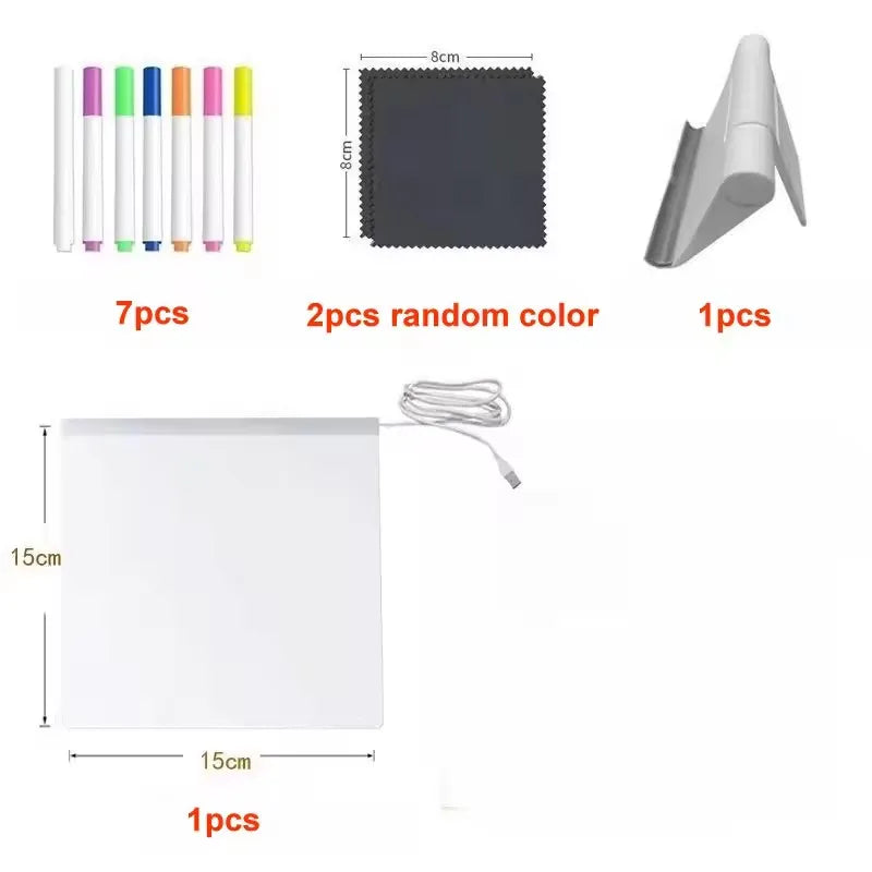 LED Light-Up Acrylic Message Board Erasable USB Drawing Board Birthday Gift Bar Advertising for Creative Activities with Stan