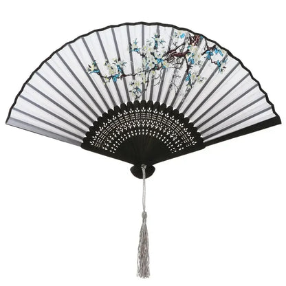 Retro Flower Pattern Home Decoration Elegent Bamboo Folding Fan Chinese Style Painting Handheld Fan Dance Performance Props -
