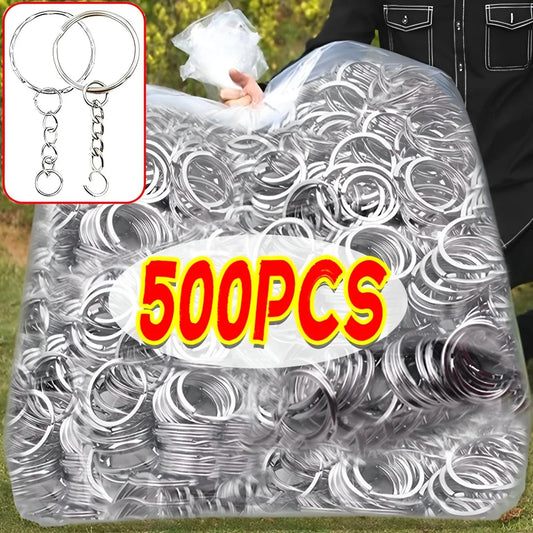 50/500pcs Silver Plated Metal Blank Keyring Keychain Split Key Rings with Chain Climbing Buckles Carabiner Keychain Accessori