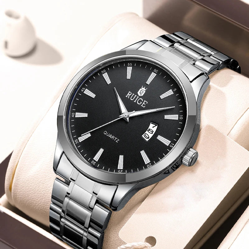 RUIGE Fashion Men's Watch Roman Scale Minimalist Men's Famous Watch Night Glow Waterproof Trendy Watch - Black B