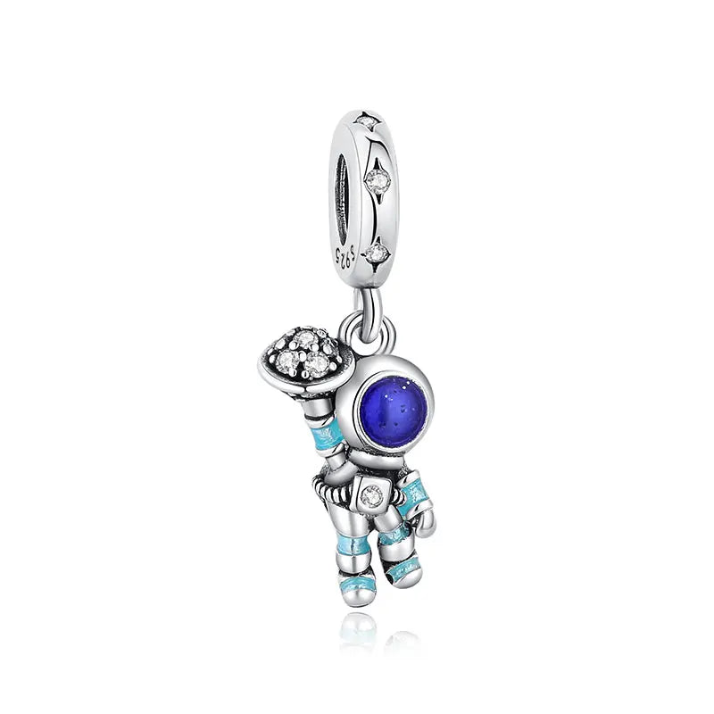 925 Sterling Silver Charms Fit Original Bracelets Star Moon Sun Spaceman Pendant Beads DIY Women Necklaces Jewelry - 3