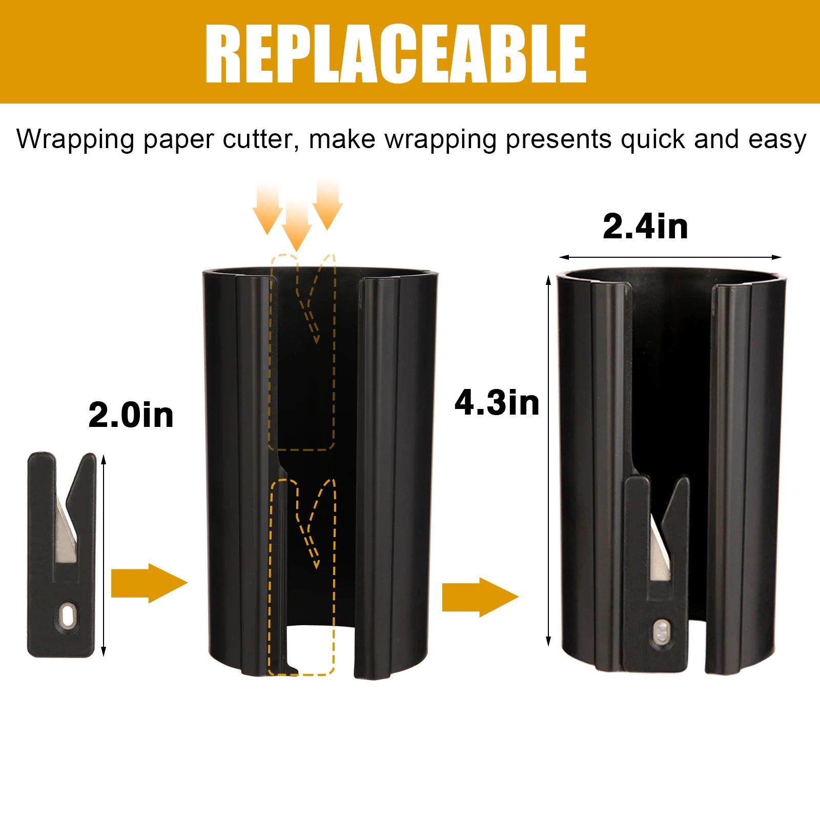 HORN Sliding Wrapping Paper Cutter - Easy-Glide Gift Wrap Trimmer for Christmas & Birthdays, Durable ABS，, Orange/Black