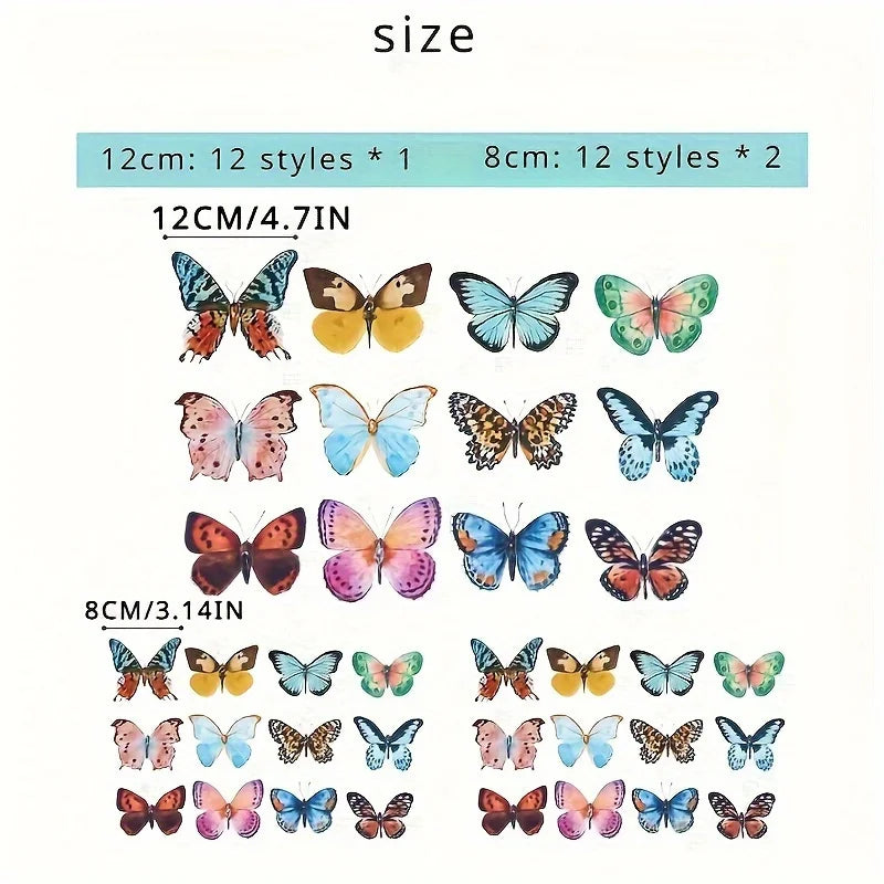 36pcs Lifelike Butterfly Decorations Set - Watercolor Wings, Easy To Hang for Wedding, Party, Photo Booth Props