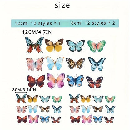 36pcs Lifelike Butterfly Decorations Set - Watercolor Wings, Easy To Hang for Wedding, Party, Photo Booth Props