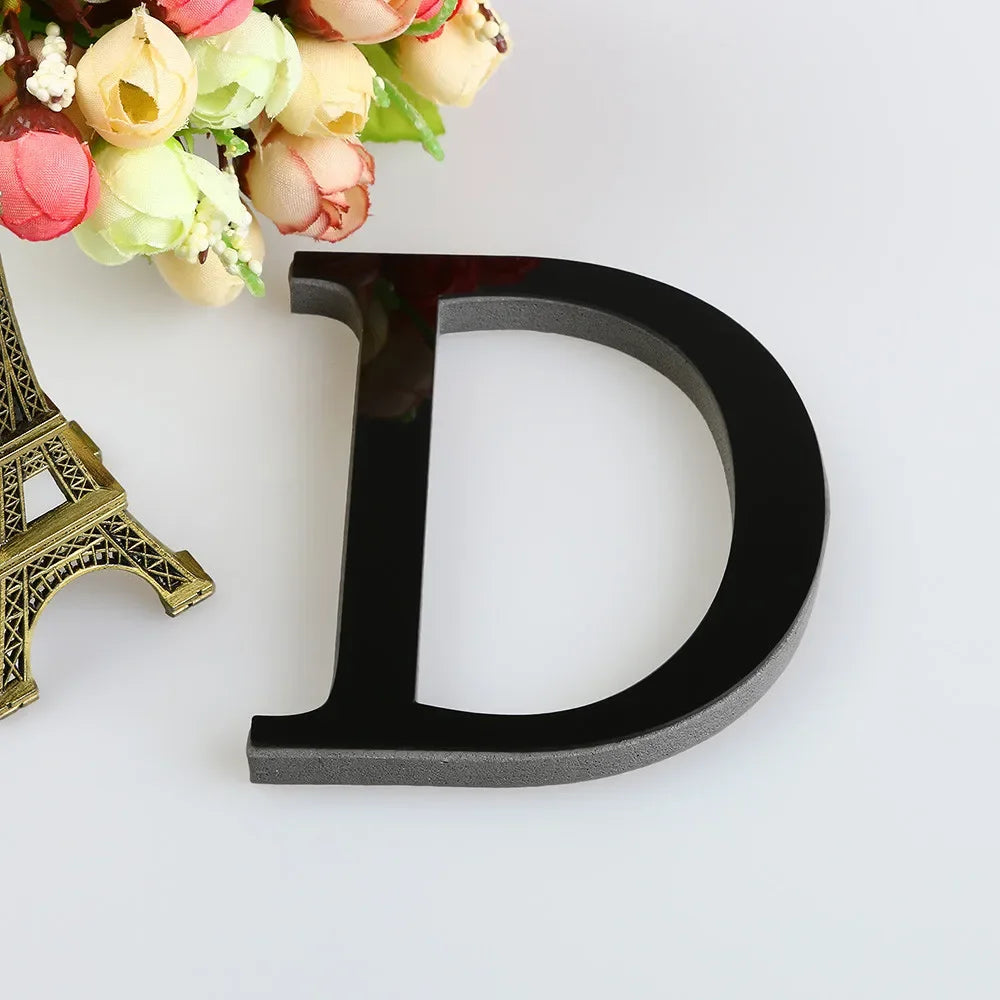 26 Letters DIY 3D Mirror Acrylic Wall Sticker Ornaments Black English Alphabet Decals Home Decor Wall Art Mural Party Decorat