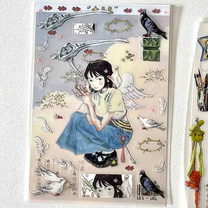 Exquisite Hand-Drawn Dreamcore Stickers Retro Comic Character Design, Rare Craft Materials for Scrapbooking & DIY Art