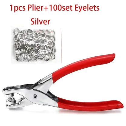 1 Set Grommet Eyelet Plier Set, Eyelet Hole Punch Pliers Kit With 100 4mm Metal Eyelets, Grommet Tool Kit For Leather Cloth -