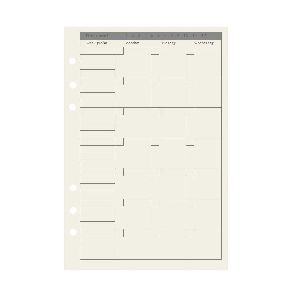 45 Pieces A5 A6 A7 6ring Loose Leaf Notebook Refill Binder Inner Page Budget Weekly Monthly To Do Line Dot Grid Paper Station