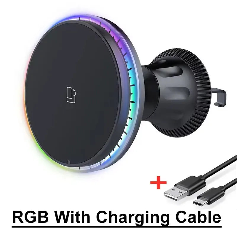 30W Magnetic Car Wireless Chargers RGB LED Light For iPhone 12 13 14 15 Pro Max Phone Holder Stand Mount Fast Charging Statio