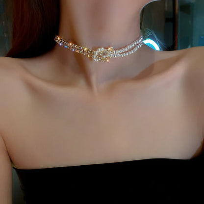 New Beads Women's Neck Chain Kpop Pearl Choker Necklace Gold Color Goth Chocker Jewelry On The Neck Pendant 2022 Collar For G