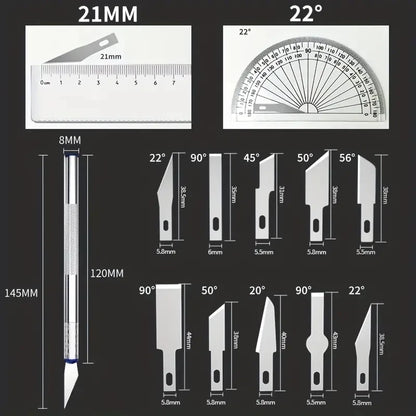 13pcs Metal Carving Knife Pen Art Seal Cutting Manual Combination Paper Cuttings Non-Slip Gadget DIY Precision Repair Tool