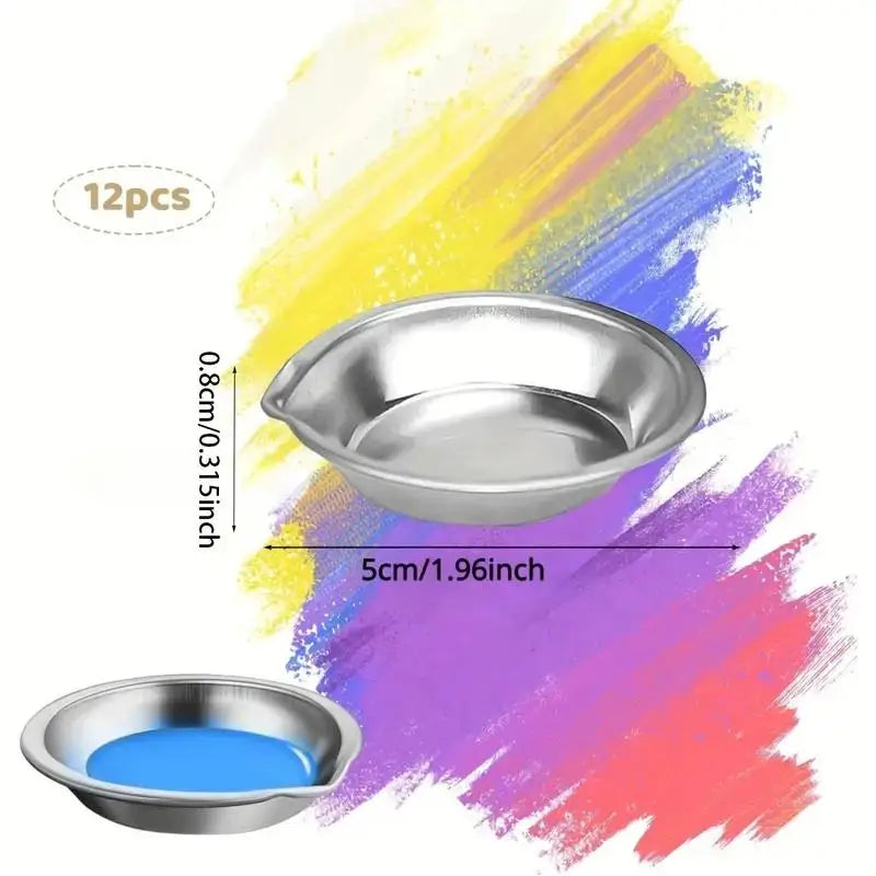 12/24pcs Stainless Steel Painting Color Bowls Oil Paint Trays Paint Color Mixing Cups Color Mixer Children DIY Painting Tools
