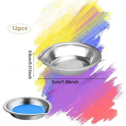 12/24pcs Stainless Steel Painting Color Bowls Oil Paint Trays Paint Color Mixing Cups Color Mixer Children DIY Painting Tools