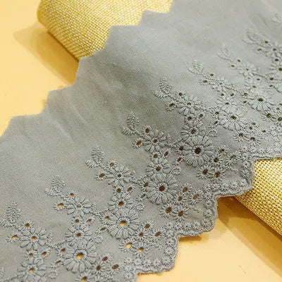 1Y Flower Hollow 11CM Wide Cotton Cloth Lace Trim Fabric Clothes Accessories Cuffs Skirt Hem - Grey