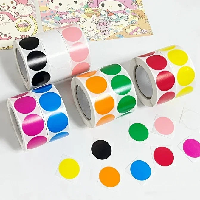 1000 PCS Color Dot Label Sticker Classification Mark Coated Paper Sticker Rolls Kawaii Stationery Aesthetic
