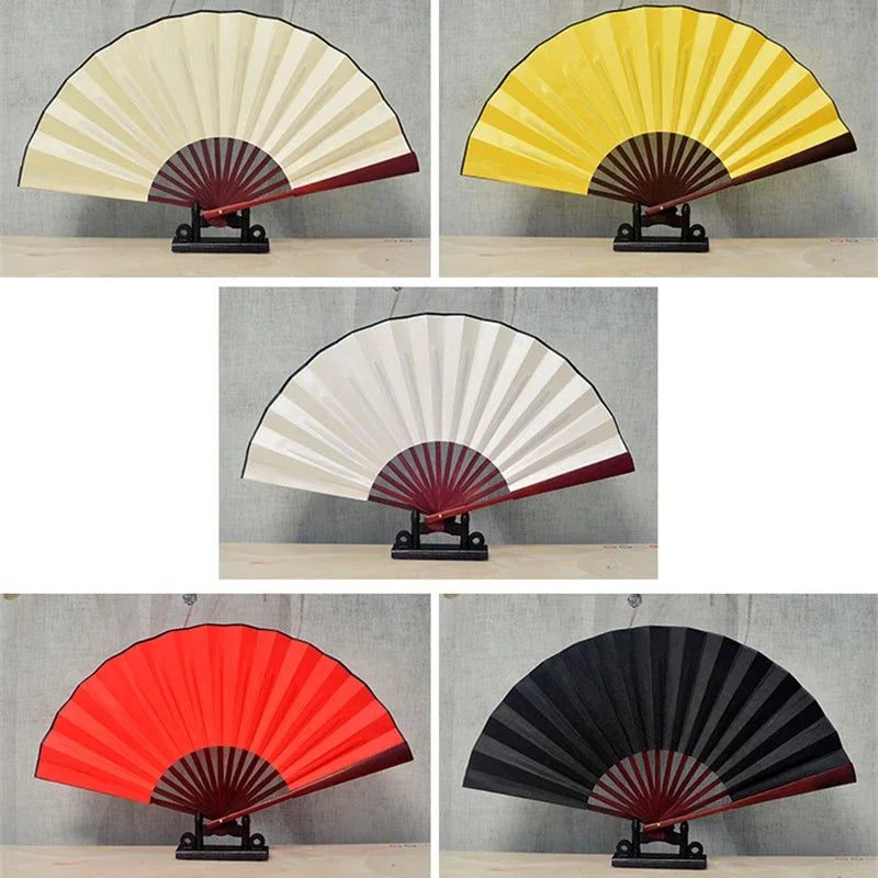 10/13 Inch Folding Fan Hand Silk Cloth DIY Chinese Folding Fan Wooden Bamboo Antiquity Fold Fans DIY Calligraphy Painting Dec