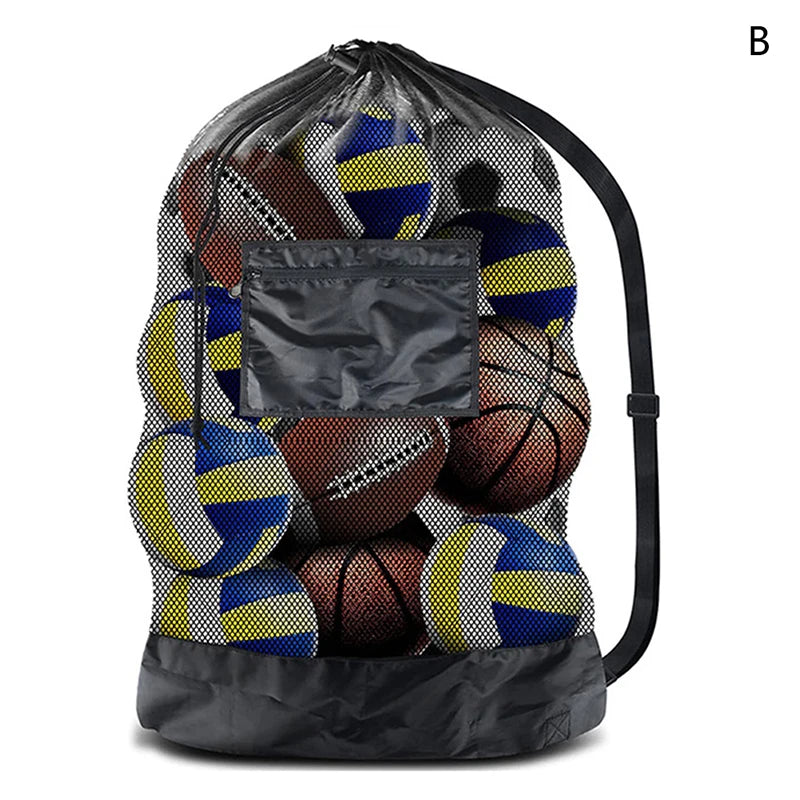 Soccer Ball Bag Large Mesh Drawstring Sports Storage Sack with Zipper Pocket for Basketball Volleyball Football Training Gear