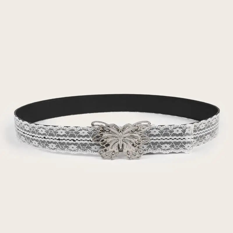 Beautiful White Floral Lace Waist Belt; Adjustable All-match Fashion Accent for Women; Casual Waist Strap Decor Accessory Gif