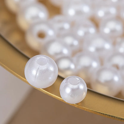200pcs Perforated ABS Imitation Pearl Beads 4/5/6/8/10mm Round Spacer Beads for DIY Jewelry Making and Sewing Crafts