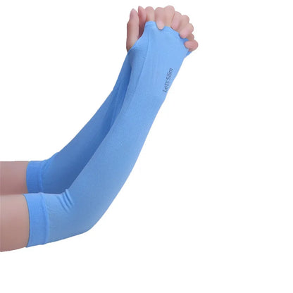 1Pair Ice Silk Sleeve Sunscreen Cuff Arm Sleeves Uv Sun Protect Anti-Slip Summer Men Women Gloves Outdoor Riding Arm Cover - 