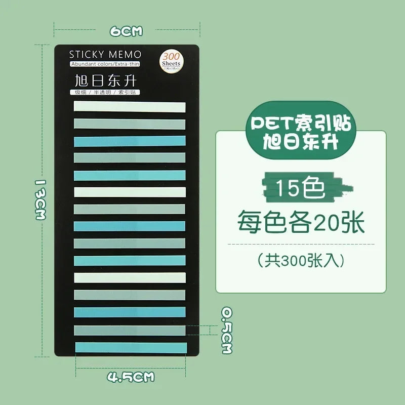 300Pcs Color Translucent Strips PET Index Sticker Note Highlight Mark Stickers Subjects Bookmarks Student Stationery Sticky N