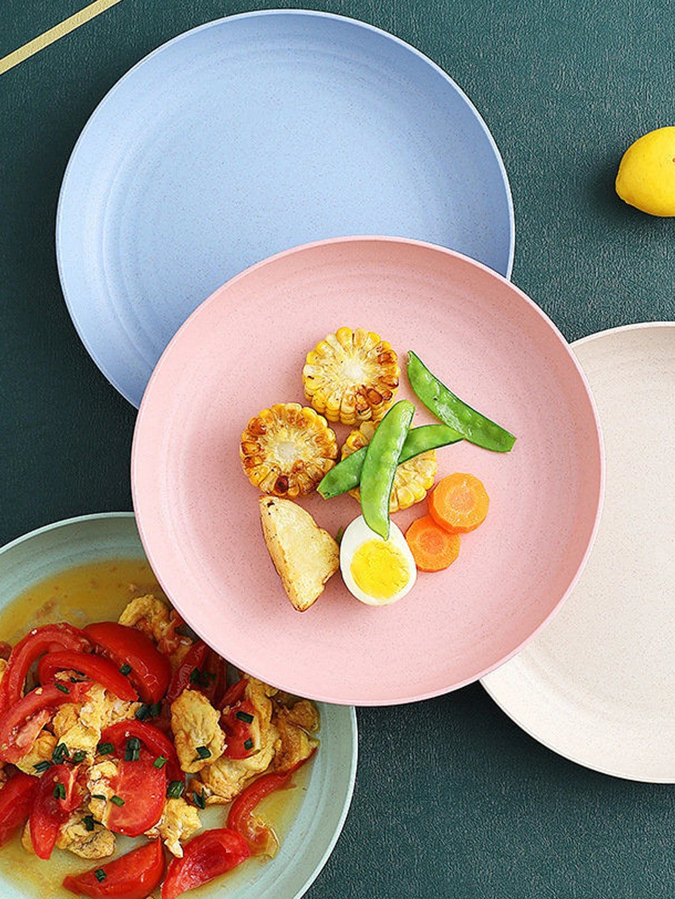 4Pcs Lightweight Wheat Straw Plates Unbreakable Reusable Dinner Dishes Plates Set Dishwasher & Microwave Safe - 4 Pieces Medi