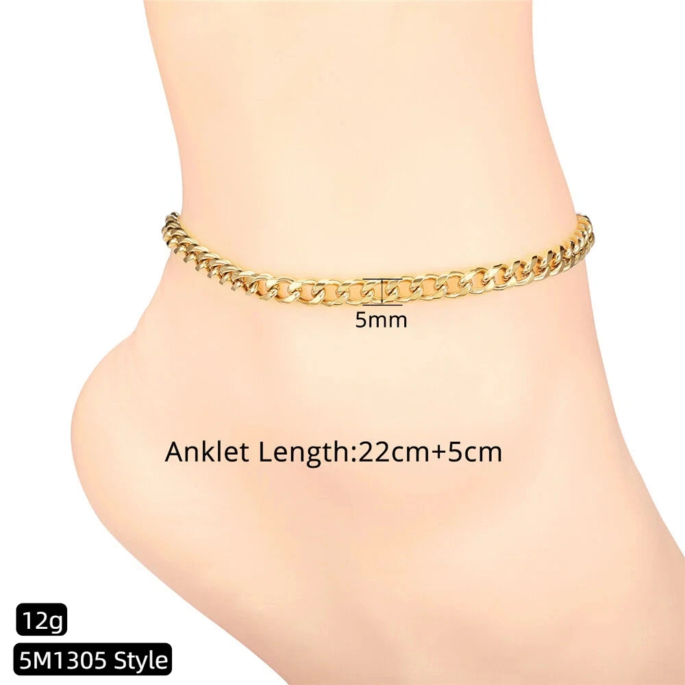 Anklet For Women Gold Color Stainless Steel Cuban Link Ankle Bracelets Summer 2024 Fashion Leg Chain Beach Foot Jewelry Anckl