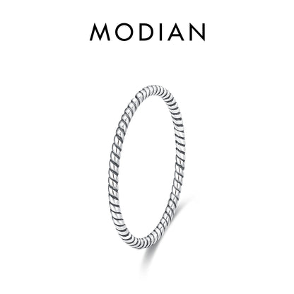 MODIAN 925 Sterling Silver Simple Fashion Stackable Ring Classic Wave Geometric Exquisite Finger Rings For Women Party Jewelr