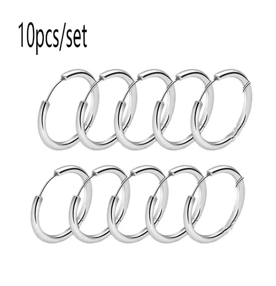 10/20Pcs Minimalist 316L Stainless Steel Small Hoop Earrings For Women Man Classic Round Earrings Fashion Ear Piercing Jewelr