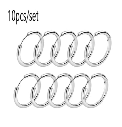 10/20Pcs Minimalist 316L Stainless Steel Small Hoop Earrings For Women Man Classic Round Earrings Fashion Ear Piercing Jewelr