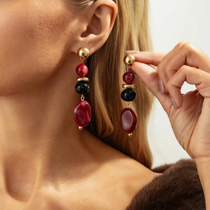 SHIXIN Vintage Resin Acrylic Geometric Pendant Earrings for Women Bohemian Round Water Droplet Drop Earrings Jewelry Accessor
