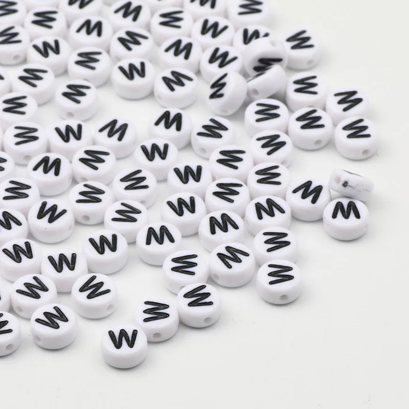 50/100pcs/lot 7x4mm White Round A-Z Alphabet Letter Acrylic Loose Spacer Beads for Jewelry Making Diy Bracelet Accessories