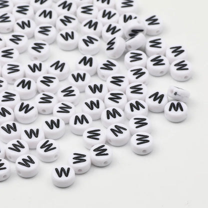 50/100pcs/lot 7x4mm White Round A-Z Alphabet Letter Acrylic Loose Spacer Beads for Jewelry Making Diy Bracelet Accessories