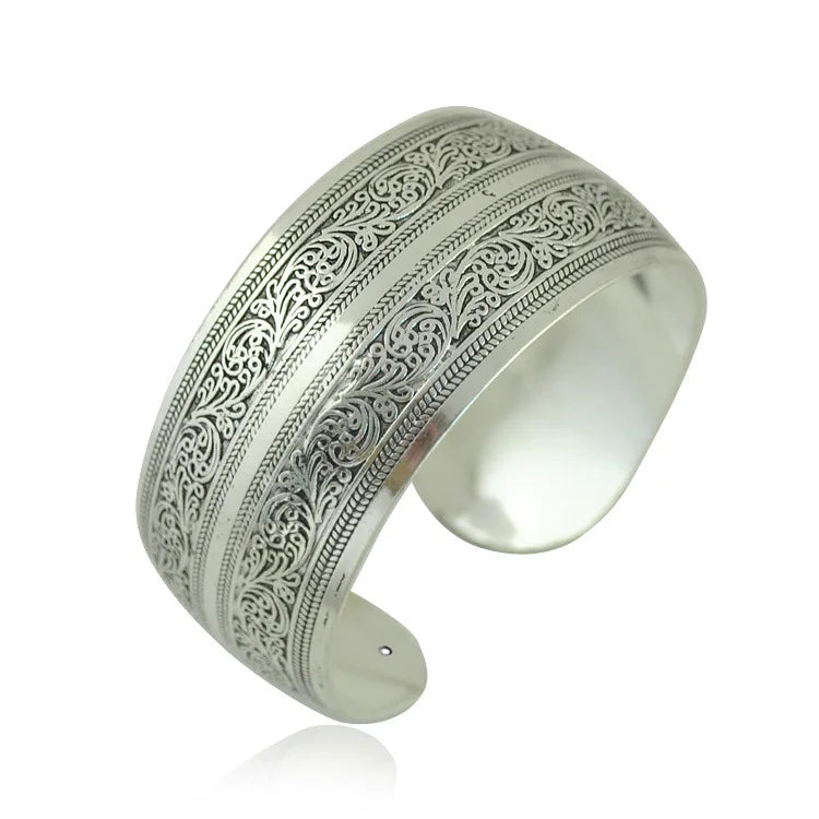 Meetvii New Retro Cuff Bracelets Tibetan Silver Metal Carving Sea Turtle Lotus Elephant Flower Bangles Vintage Gypsy Jewelry 