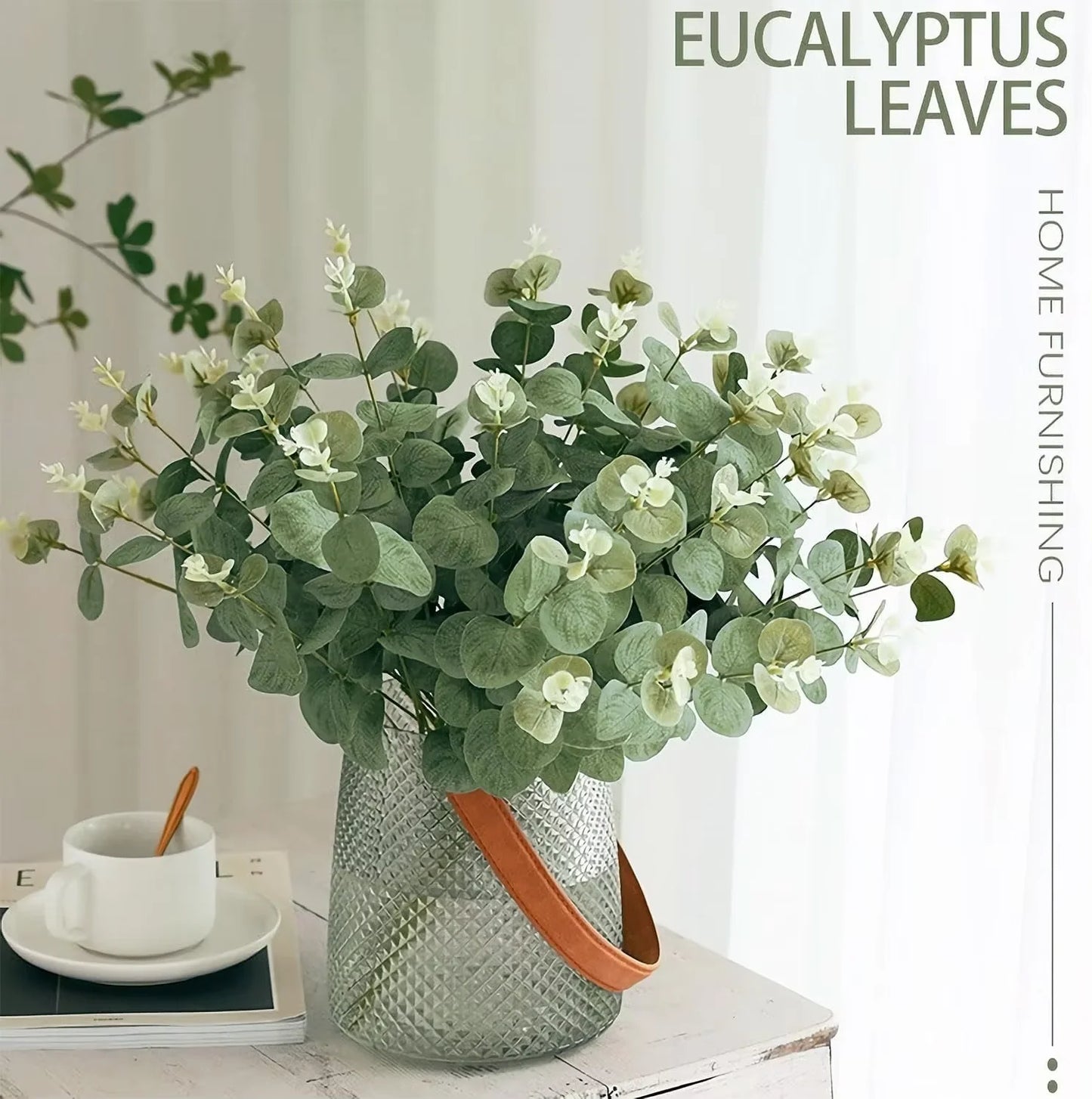 10pcs Eucalyptus Leaf Stems Green Artificial Plants Living Room Decor Bride Wedding Vases Flowers Bouquet Decor Artificial Pl