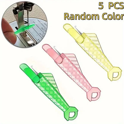 5pcs Auto Needle Threaders for Sewing Machines, Ergonomic Self-Threading Tool with Plastic Handle, Assorted Colors - 5pcs