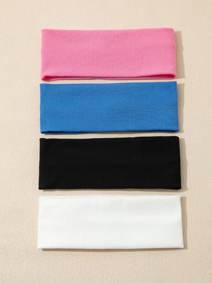 4Pcs Simple Fashion Women Solid Color Elastic HairBands Cute Wash Face Make-up Hair Band Vintage Sports Running Yoga Headband