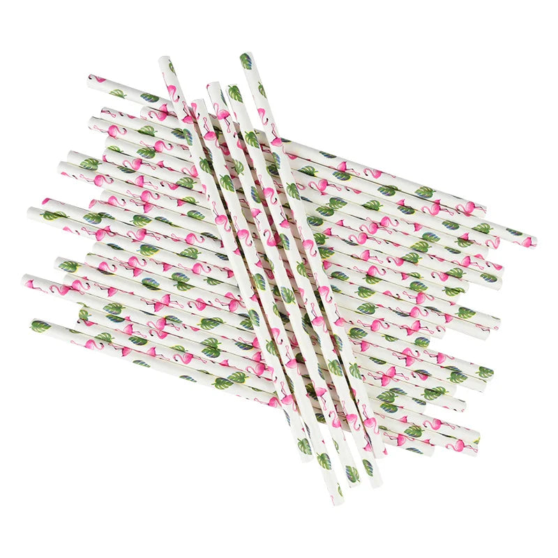 50PCS Hawaiian Party Umbrella Drink Straws Flamingo Juice Cocktail Disposable Straw Tropical Luau Birthday Party Decor Suppli