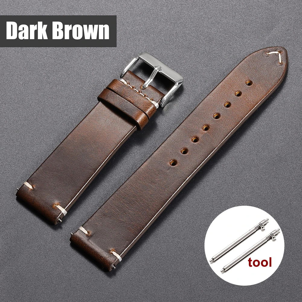 18mm 20mm 22mm Vintage Oil Wax Leather Watchband 19mm 21mm 24mm Universal Stitching Cowhide Strap for Seiko for Omega Watch B