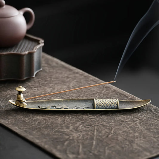 Creative Incense Holder Aromatherapy Ornament Incense Holder Boat Old Men Fishing Japanese Style Incense Stick Burner Home De