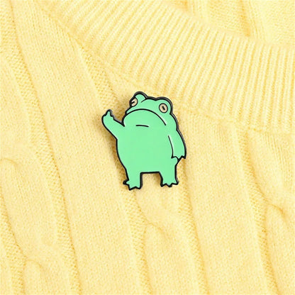 Cute Funny Vertical Middle Finger Frog Alloy Brooch Creative Cartoon Animal Badge Personality All-match Clothing Accessories