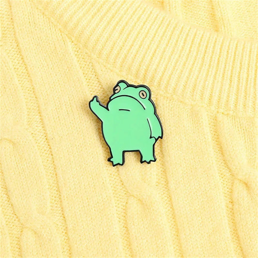 Cute Funny Vertical Middle Finger Frog Alloy Brooch Creative Cartoon Animal Badge Personality All-match Clothing Accessories