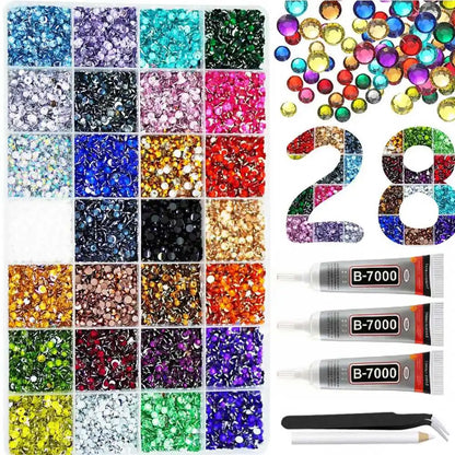 28 grid 3/4/5mm mixed color Jelly/resin drill rhinestone set DIY clothing nail drill phone drill glasses drill hat drill, etc