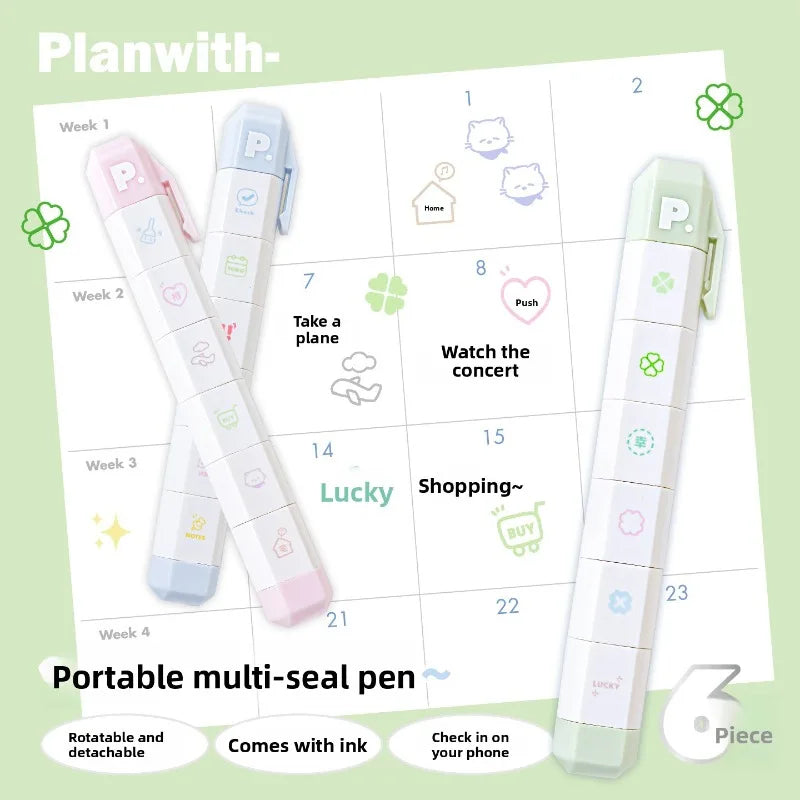 Cute To Do List Journal Stamp Set Pen Shape Detachable Ink Stamps Life Travel Week Heart Planner Diary Decorative Stamp Kid G