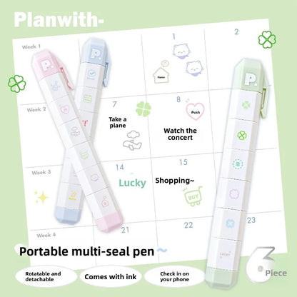 Cute To Do List Journal Stamp Set Pen Shape Detachable Ink Stamps Life Travel Week Heart Planner Diary Decorative Stamp Kid G